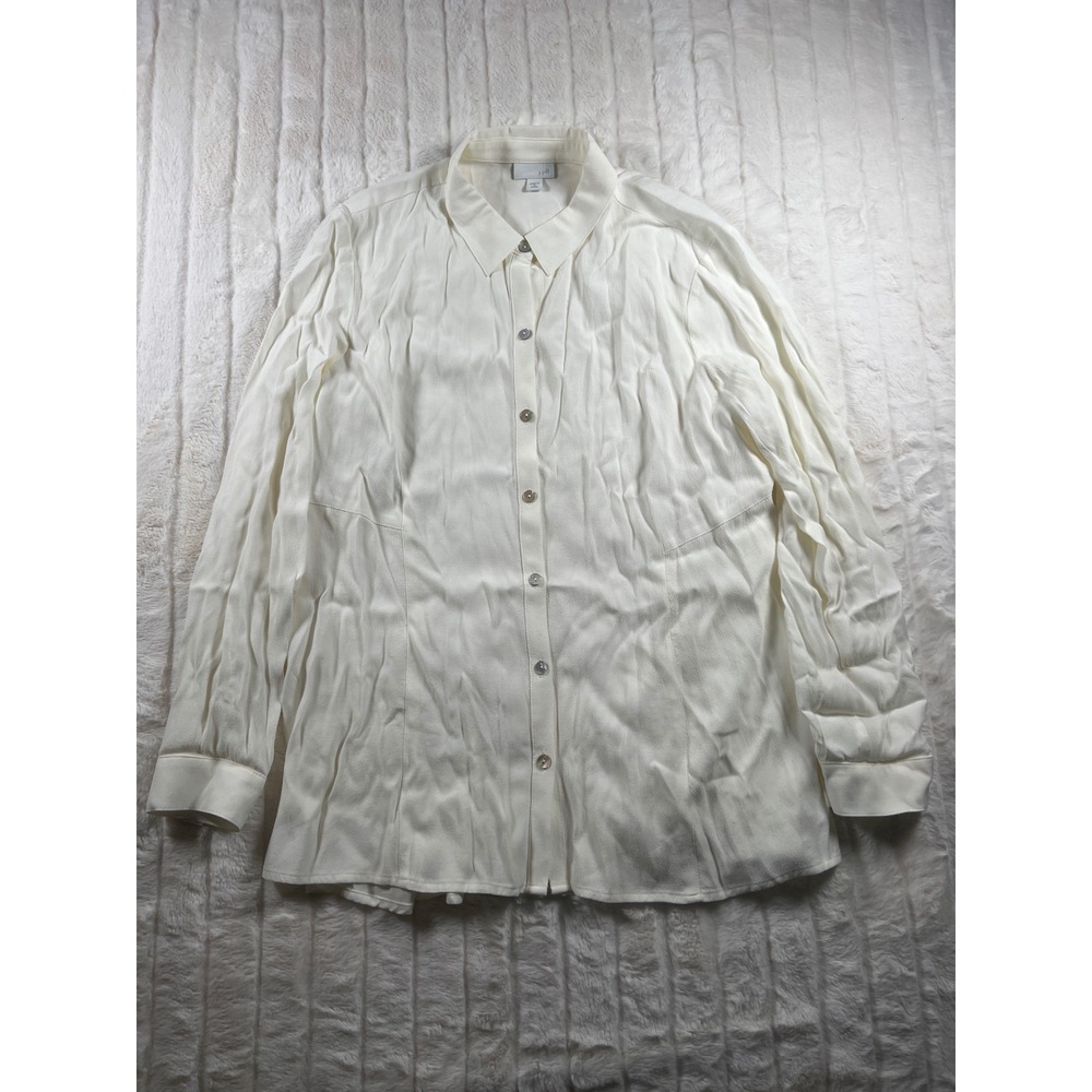 J.Jill Petite Medium Ivory Button Down Long Sleeve Rayon Blouse Top‎ Women's